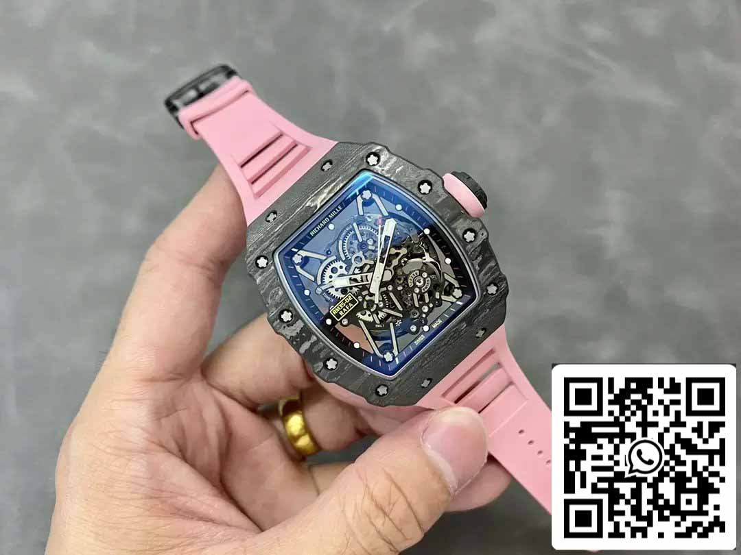 Richard Mille RM035-02 T+ Factory 1:1 Best Edition Cassa in fibra di carbonio Cinturino in gomma rosa 