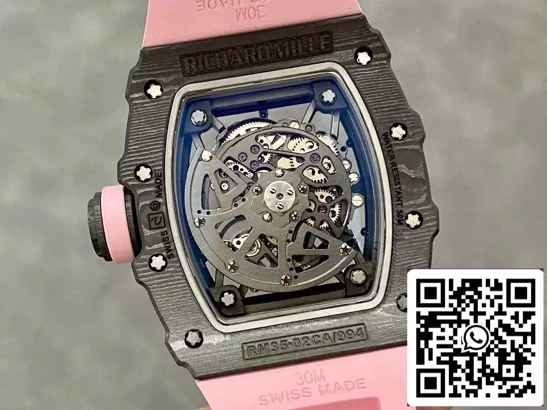 Richard Mille RM035-02 T+ Factory 1:1 Best Edition Cassa in fibra di carbonio Cinturino in gomma rosa 