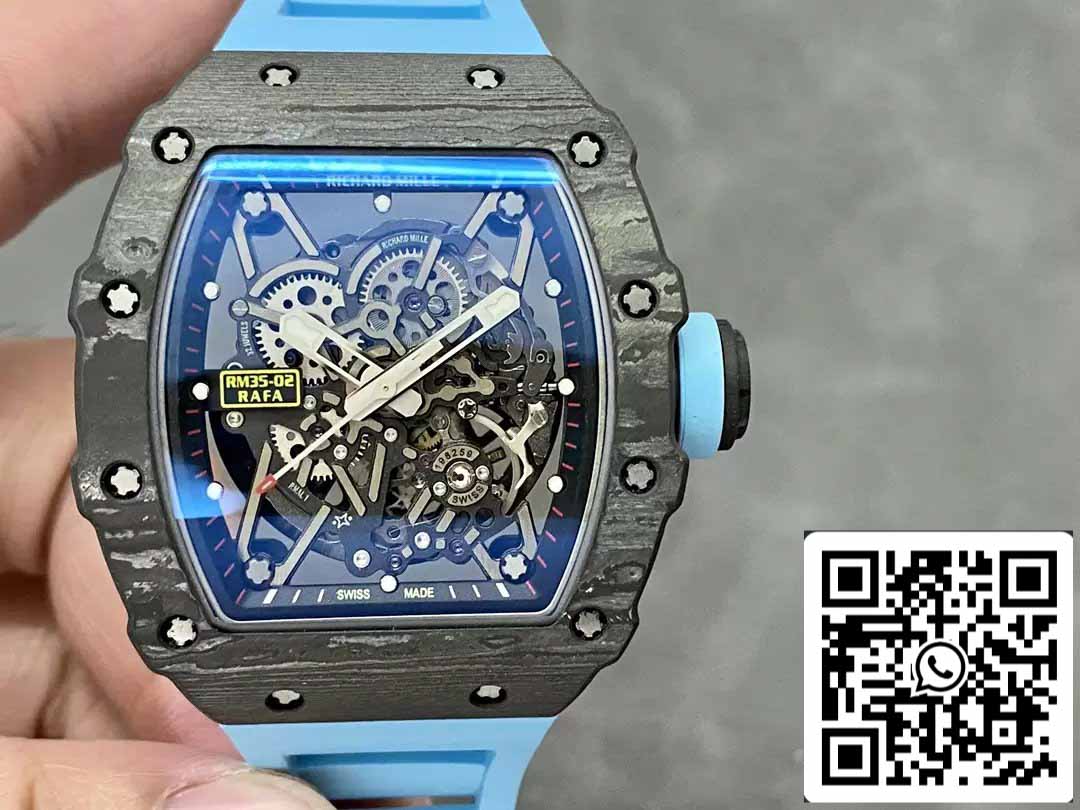 Richard Mille RM035-02 T+ Factory 1:1 Best Edition Carbon Fiber Case Blue Rubber Strap