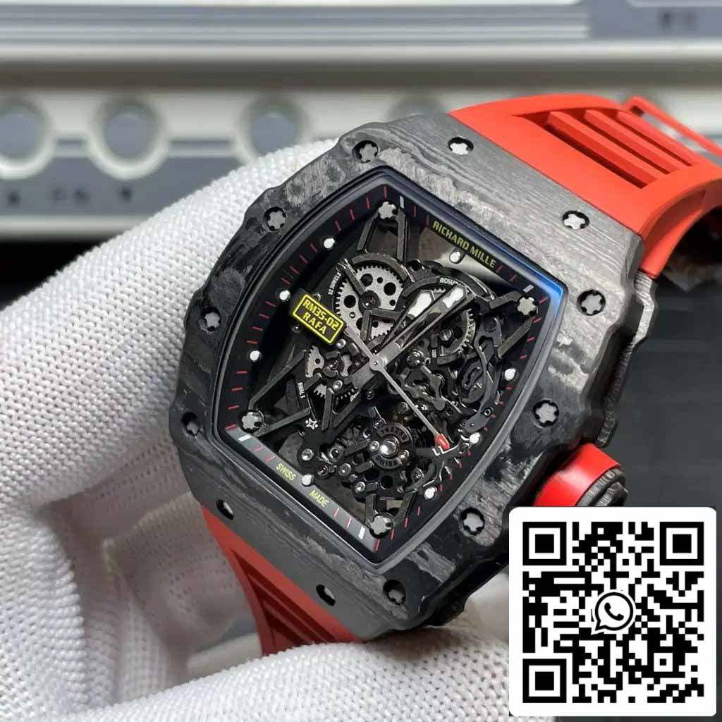 Richard Mille RM035-02 T+ Factory 1:1 Best Edition Cassa in fibra di carbonio Cinturino in gomma rossa 