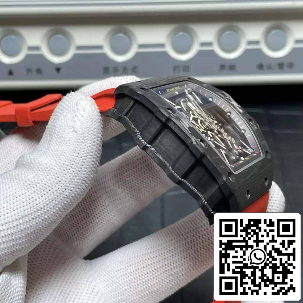 Richard Mille RM035-02 T+ Factory 1:1 Best Edition Cassa in fibra di carbonio Cinturino in gomma rossa 