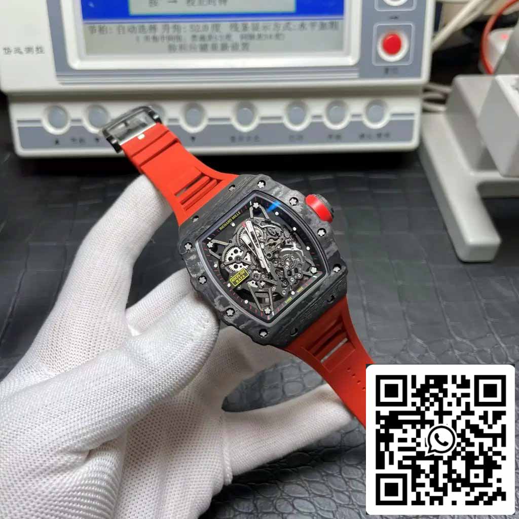 Richard Mille RM035-02 T+ Factory 1:1 Best Edition Cassa in fibra di carbonio Cinturino in gomma rossa 