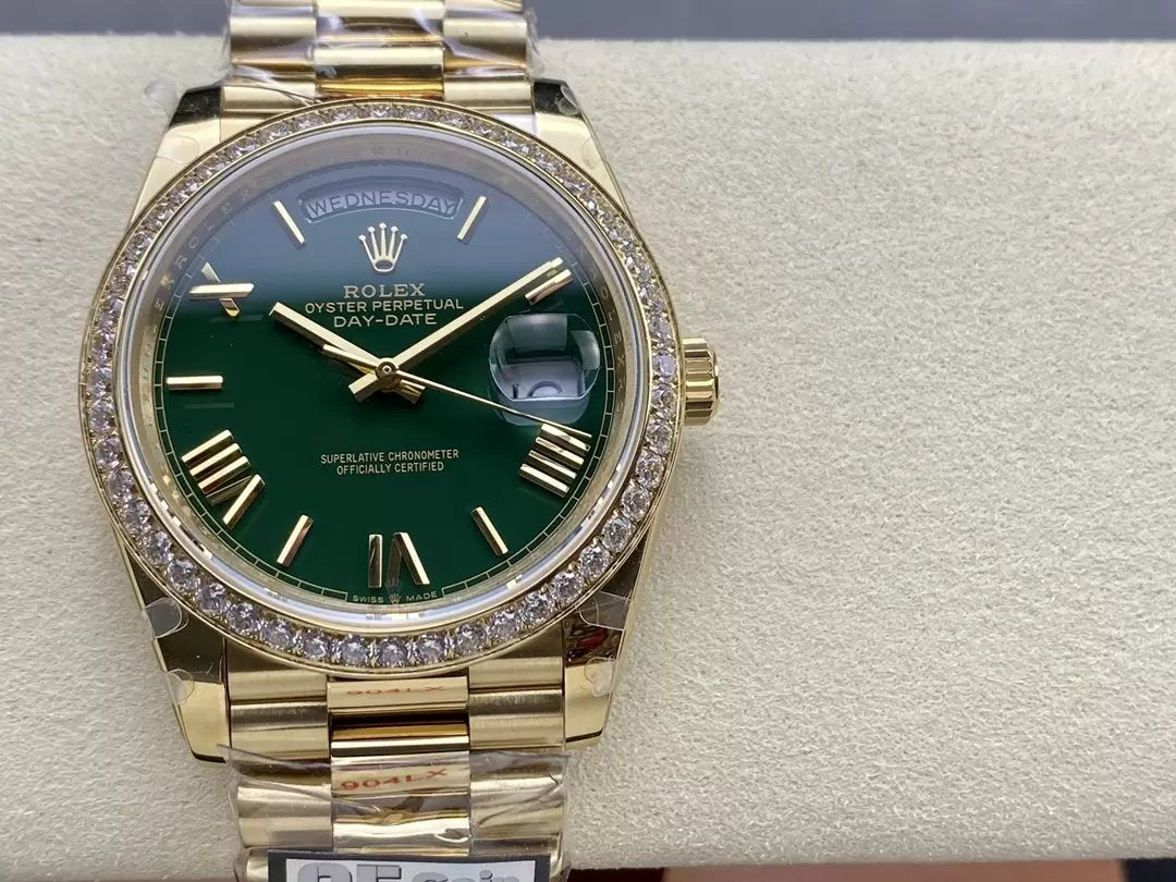 Rolex Day Date M228238 V5 40 mm QF Factory 1:1 Best Edition Esfera verde Bisel Piedra