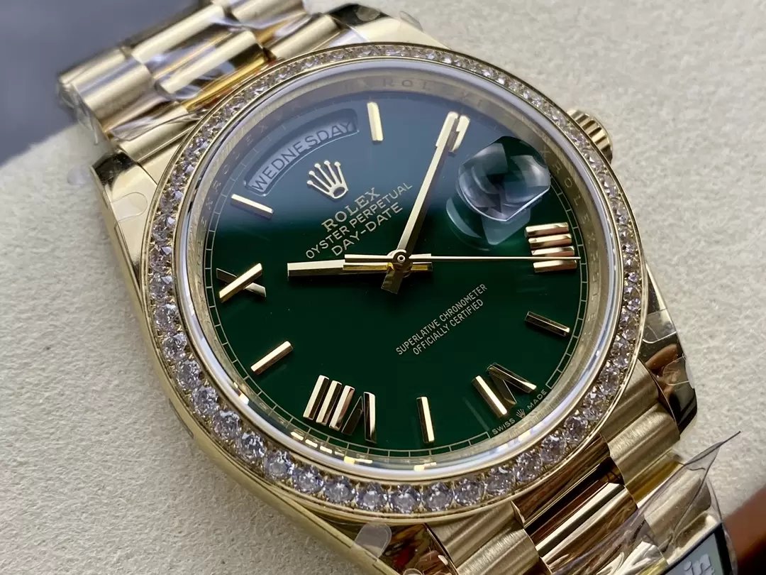 Rolex Day Date M228238 V5 40 mm QF Factory 1:1 Best Edition Esfera verde Bisel Piedra