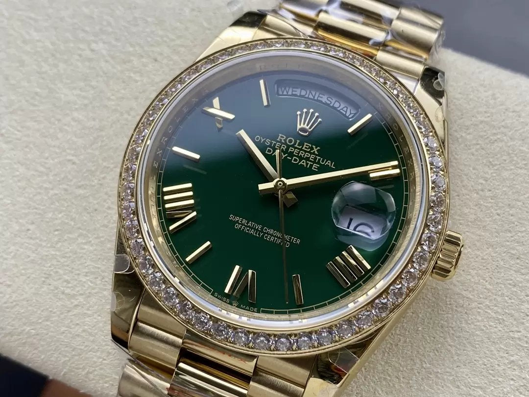 Rolex Day Date M228238 V5 40mm QF Factory 1:1 Best Edition Quadrante Verde Lunetta Pietra