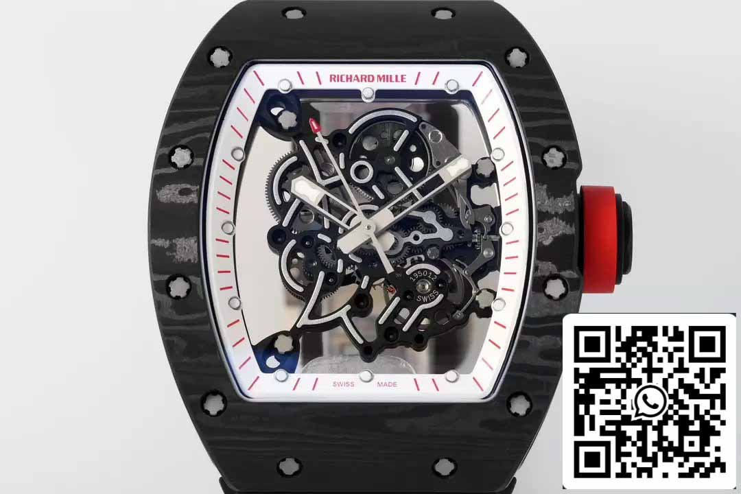 RICHARD MILLE RM055 ZF 2024 1:1 Best Edition Cassa in fibra di carbonio Pomello rosso Cinturino nero 