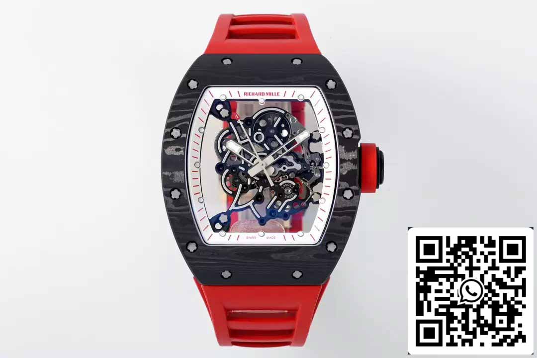 RICHARD MILLE RM055 ZF 2024 1:1 Best Edition Caja de fibra de carbono Correa y perilla rojas 