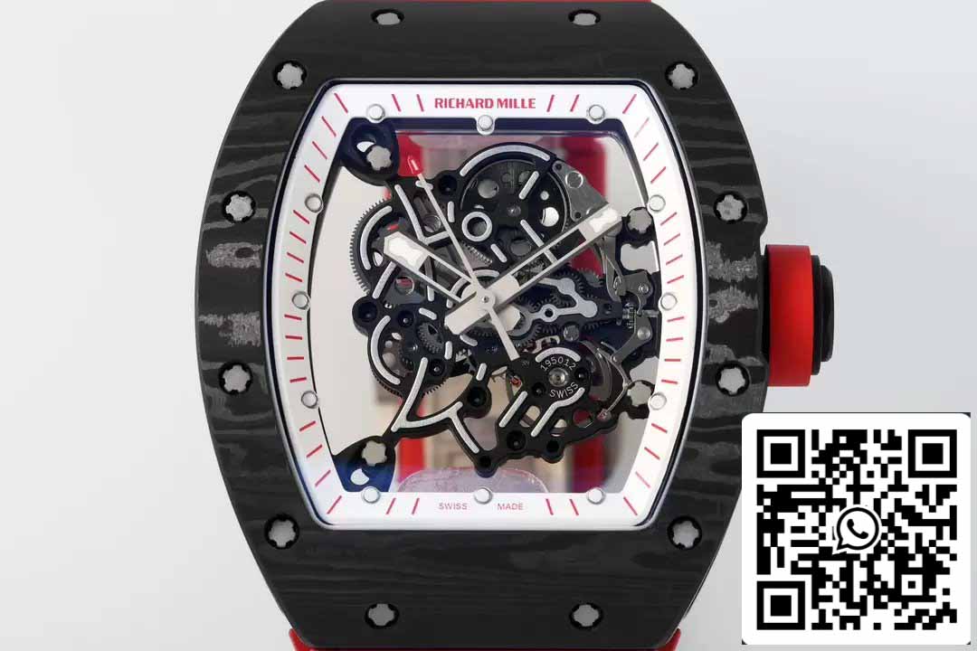 RICHARD MILLE RM055 ZF 2024 1:1 Best Edition Caja de fibra de carbono Correa y perilla rojas 