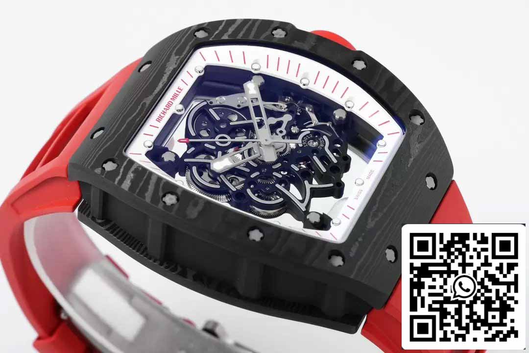 RICHARD MILLE RM055 ZF 2024 1:1 Best Edition Caja de fibra de carbono Correa y perilla rojas 