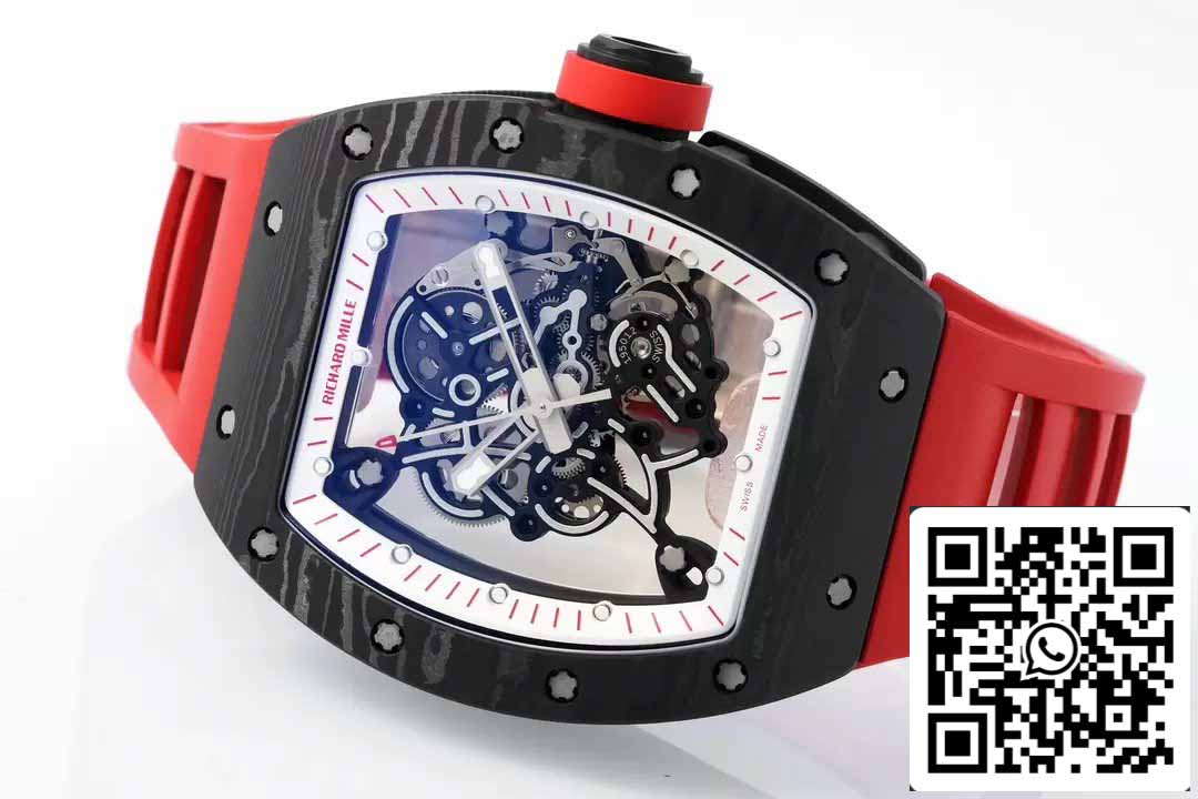 RICHARD MILLE RM055 ZF 2024 1:1 Best Edition Caja de fibra de carbono Correa y perilla rojas 