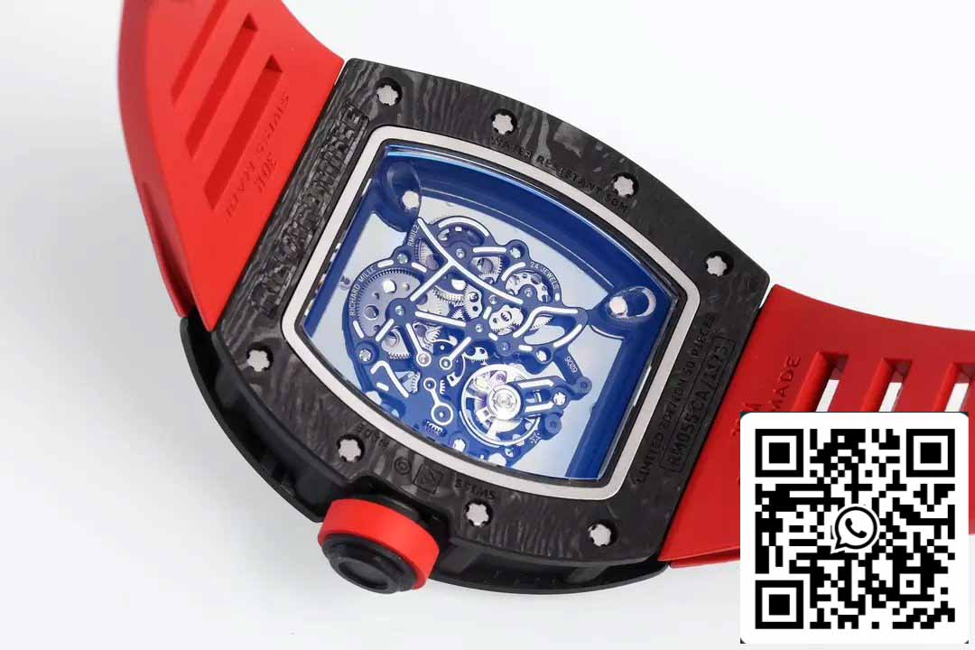 RICHARD MILLE RM055 ZF 2024 1:1 Best Edition Caja de fibra de carbono Correa y perilla rojas 