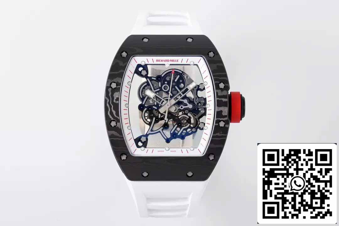 RICHARD MILLE RM055 ZF 2024 1:1 Best Edition Cassa in fibra di carbonio Pomello rosso Cinturino bianco 