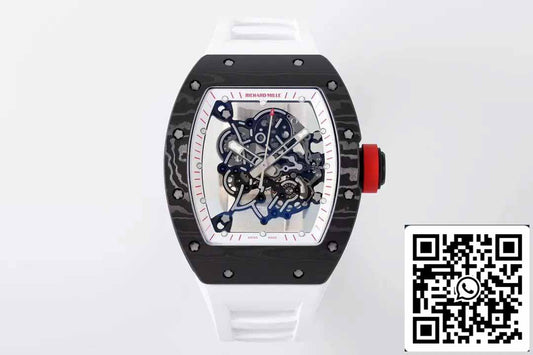 RICHARD MILLE RM055 ZF 2024 1:1 Best Edition Caja de fibra de carbono Perilla roja Correa blanca 