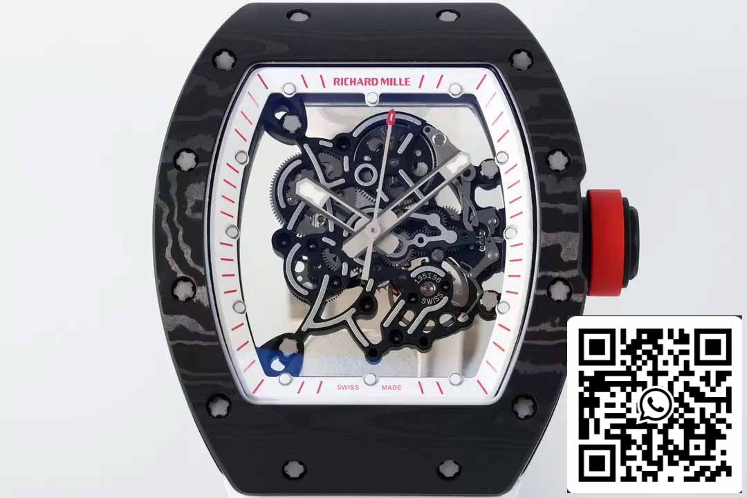 RICHARD MILLE RM055 ZF 2024 1:1 Best Edition Cassa in fibra di carbonio Pomello rosso Cinturino bianco 