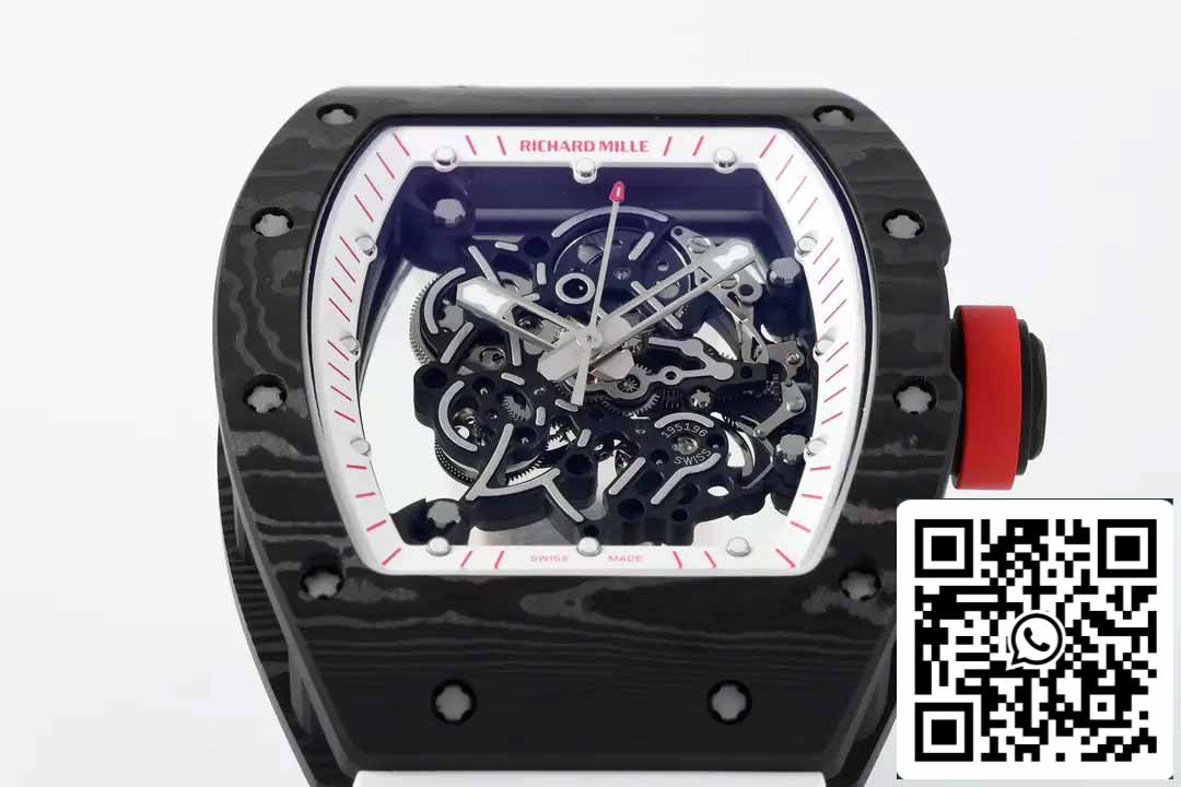 RICHARD MILLE  RM055  ZF 2024 1:1 Best Edition Carbon Fiber Case Red Knob White Strap