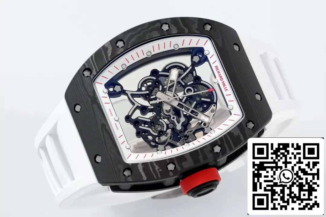 RICHARD MILLE RM055 ZF 2024 1:1 Best Edition Cassa in fibra di carbonio Pomello rosso Cinturino bianco 