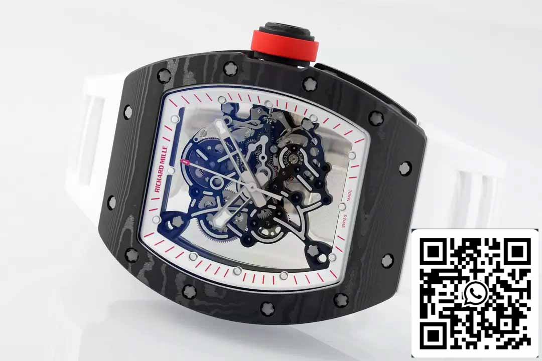 RICHARD MILLE RM055 ZF 2024 1:1 Best Edition Cassa in fibra di carbonio Pomello rosso Cinturino bianco 