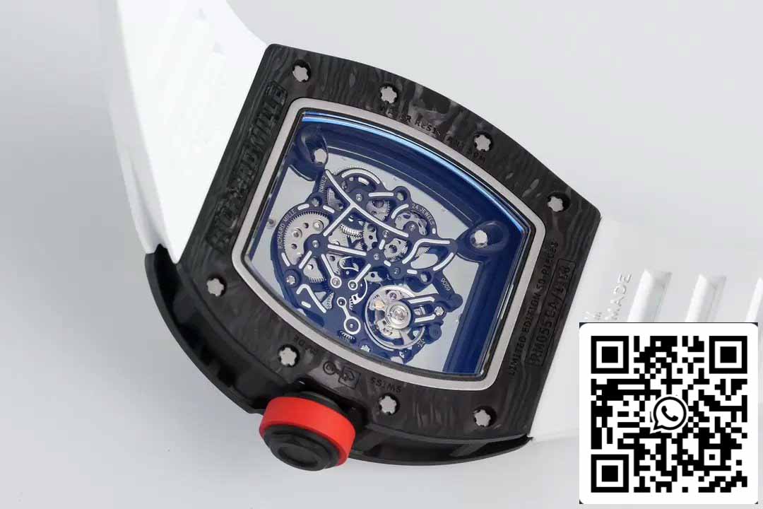 RICHARD MILLE RM055 ZF 2024 1:1 Best Edition Cassa in fibra di carbonio Pomello rosso Cinturino bianco 