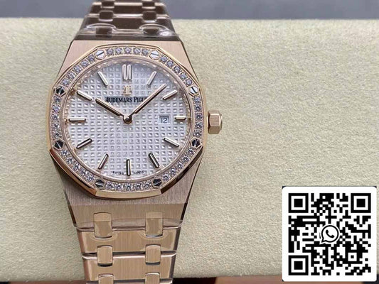 Audemars Piguet 67651 Cuarzo 33 mm 1:1 Best Edition ZF Factory Esfera blanca Oro rosa Diamante