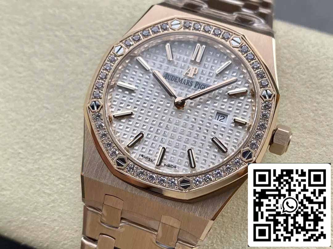 Audemars Piguet 67651 Quarzo 33mm 1:1 Best Edition ZF Factory Quadrante Bianco Oro Rosa Diamante