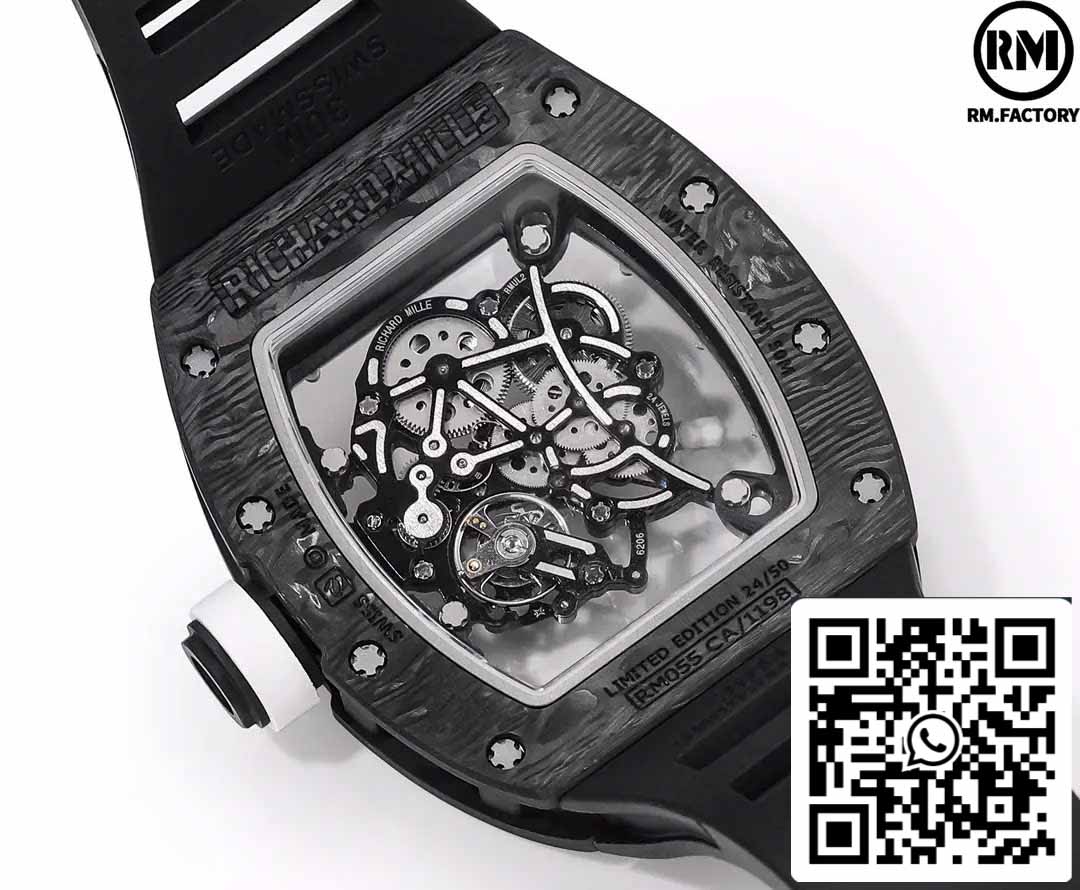 RICHARD MILLE  RM055  Carbon Fiber Case 1:1 Best Edition RM Factory newest 2024 White Dial