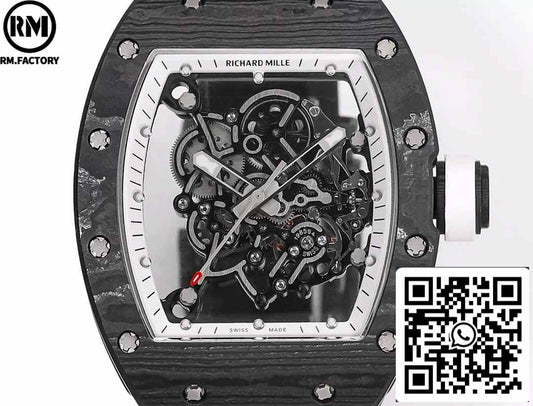 RICHARD MILLE RM055 Caja de fibra de carbono 1:1 Mejor edición RM Factory más reciente 2024 Esfera blanca 