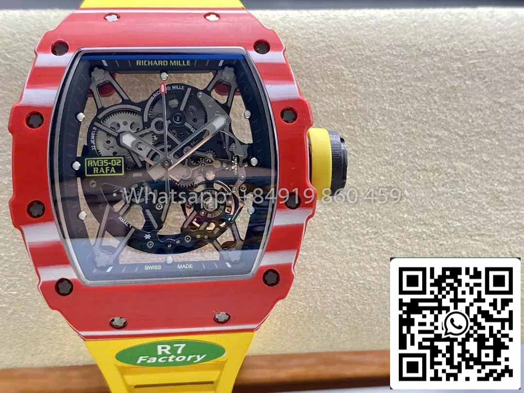 Richard Mille RM035-02 1:1 Best Clone R7 Factory Red Carbon Case Yellow Strap