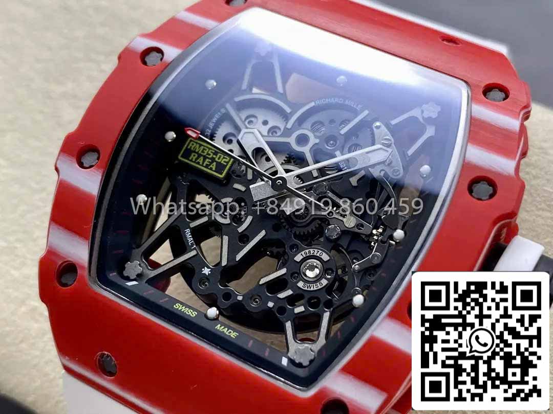 Richard Mille RM035-02 1:1 Best Clone R7 Factory Red Carbon Case White Strap