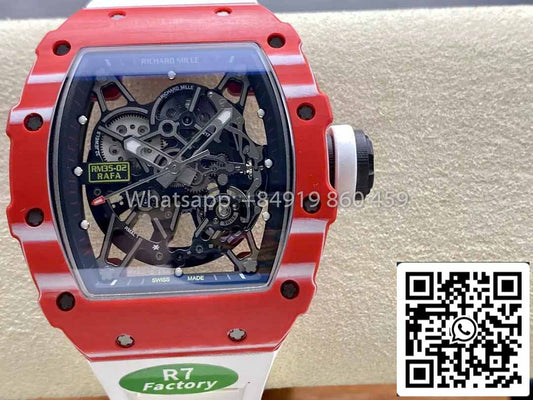 Richard Mille RM035-02 1:1 Best Clone R7 Factory Red Carbon Case White Strap