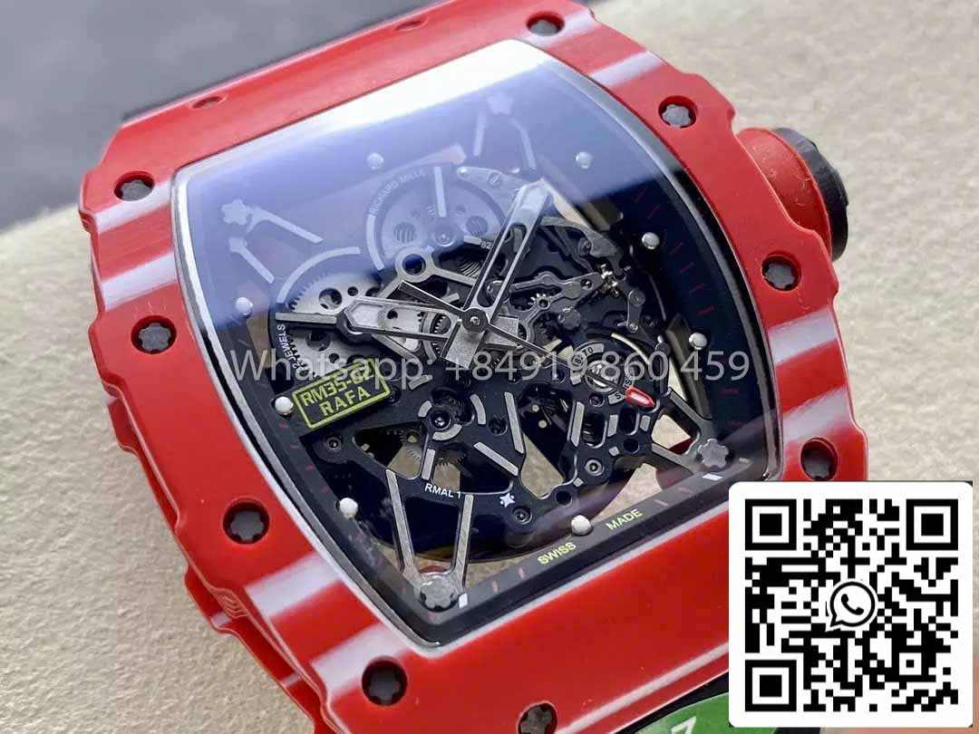 Richard Mille RM035-02 1:1 Best Clone R7 Factory Red Carbon Case Black Strap