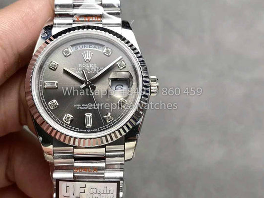 Rolex Day Date 128236 QF Factory 1:1 Miglior Clone Quadrante Grigio Diamante 36mm