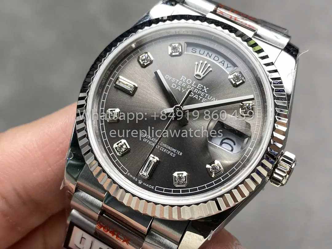 Rolex Day Date 128236 QF Factory 1:1 Mejor clon Esfera de diamantes grises 36 mm