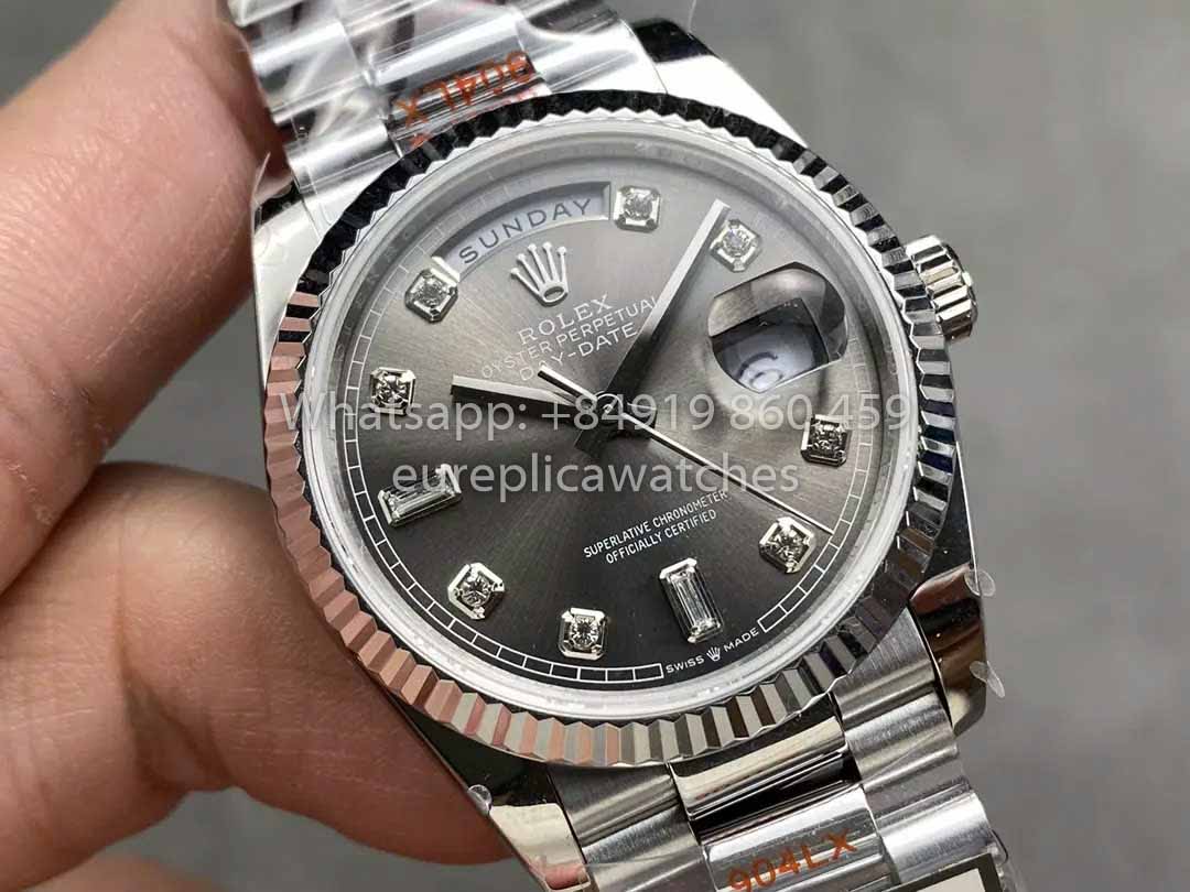 Rolex Day Date 128236 QF Factory 1:1 Mejor clon Esfera de diamantes grises 36 mm