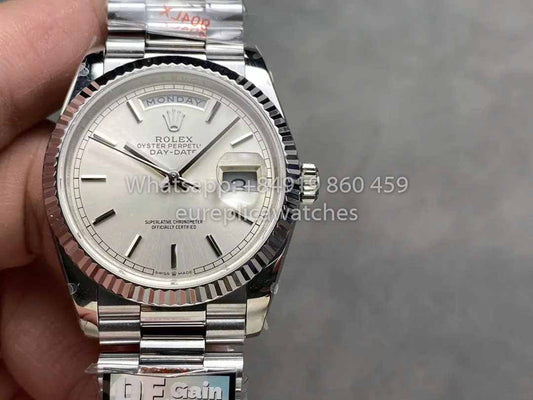 Rolex Day Date 128239-0005 QF Factory 1:1 Mejor clon Esfera con índices plateados