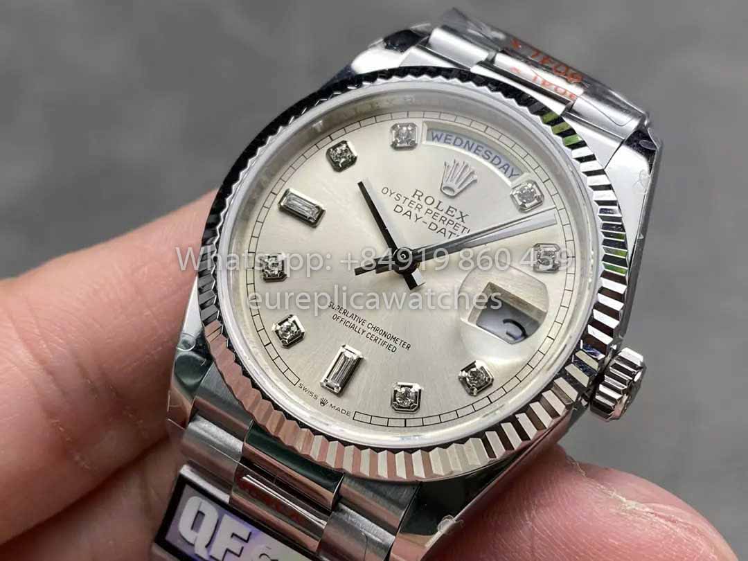 Rolex Day Date 128239 QF Factory 1:1 Best Clone Silver Diamond Dial