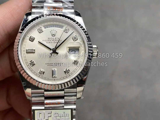 Rolex Day Date 128239 QF Factory 1:1 Best Clone Silver Diamond Dial