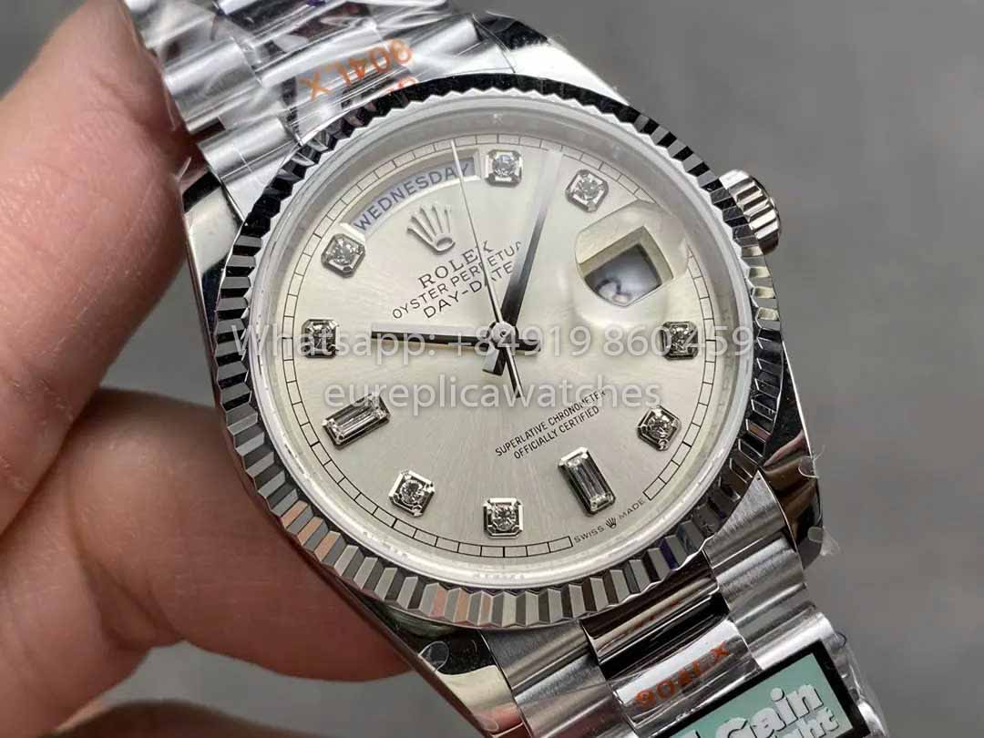 Rolex Day Date 128239 QF Factory 1:1 Best Clone Silver Diamond Dial