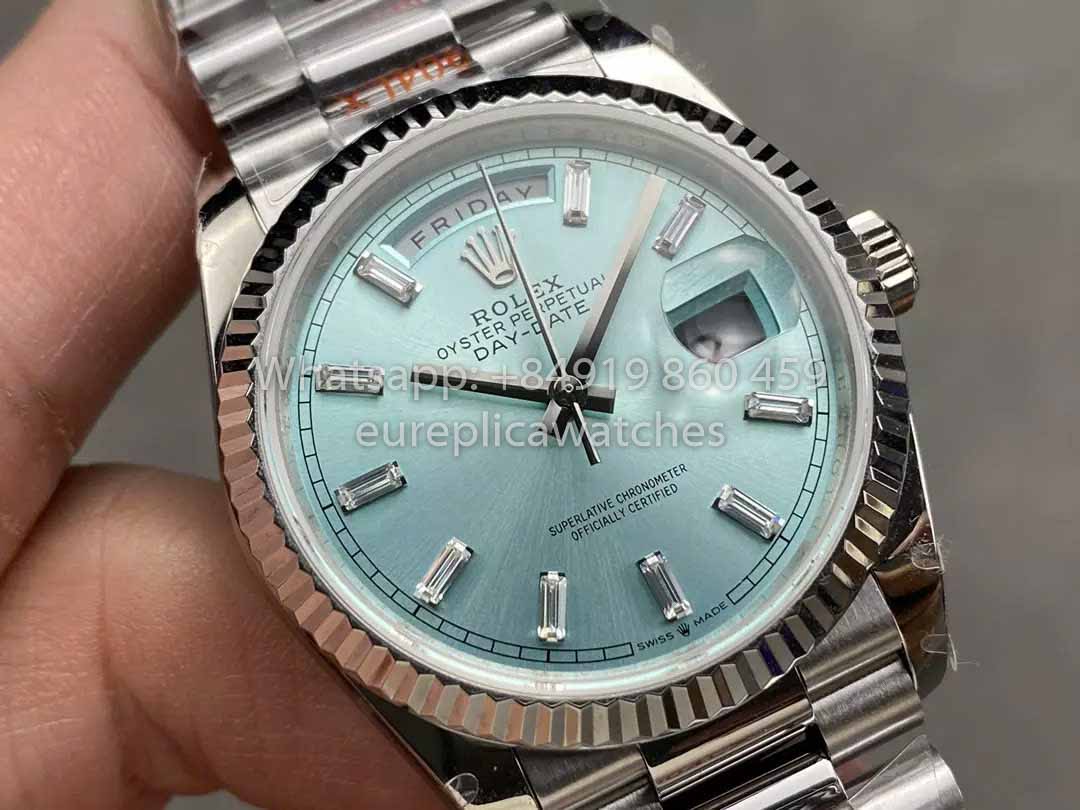 Rolex Day Date M128236 QF Factory 1:1 Best Clone Ice Blue Dial 36mm