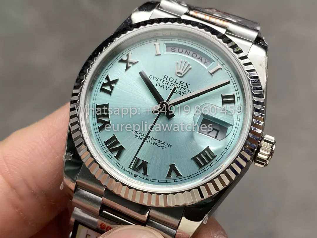 Rolex Day Date M128236 QF Factory 1:1 Best Clone Ice Blue Numeral Dial