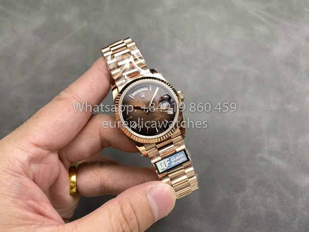 Rolex Day Date M128235-0075 Numeral Dial QF Factory 1:1 Best Clone Chocolate Dial Rose Gold