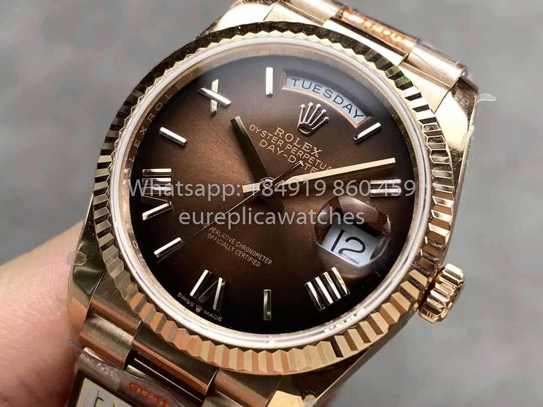 Rolex Day Date M128235-0075 Numeral Dial QF Factory 1:1 Best Clone Chocolate Dial Rose Gold