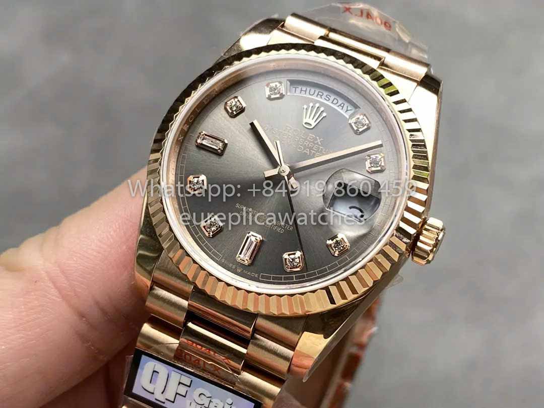 Rolex Day Date M128235 Madreperla púrpura QF Factory 1:1 Mejor clon Oro rosa 36