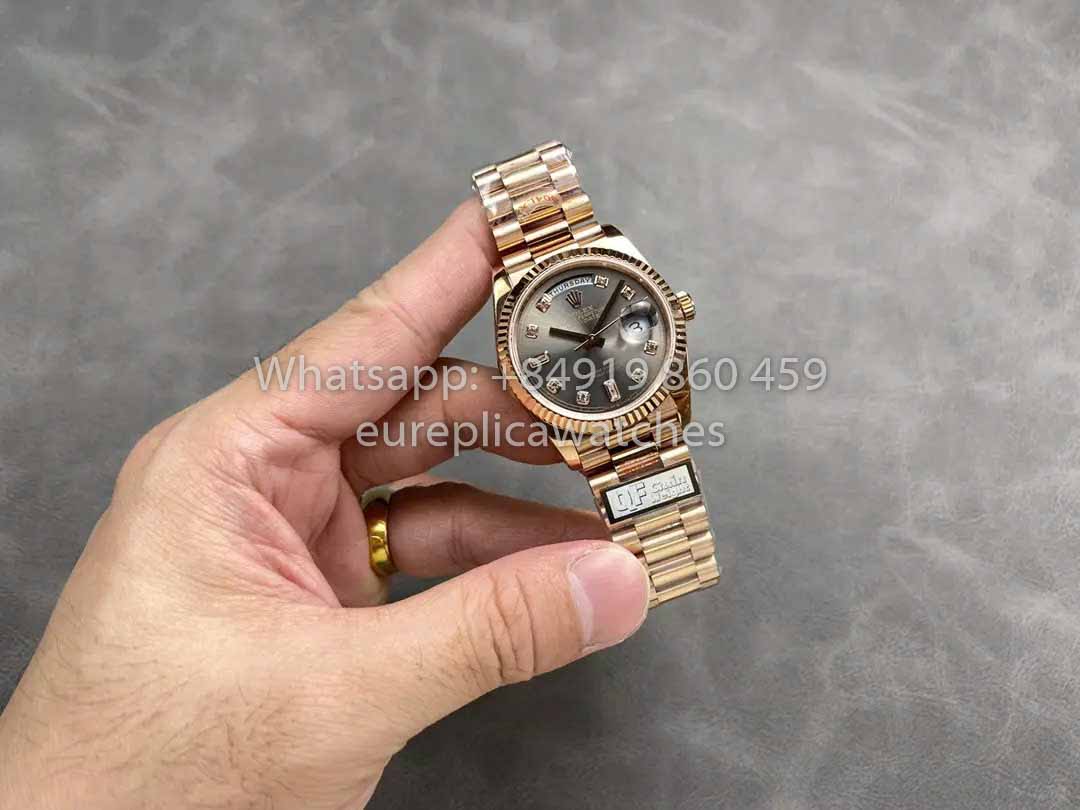 Rolex Day Date M128235 Madreperla púrpura QF Factory 1:1 Mejor clon Oro rosa 36