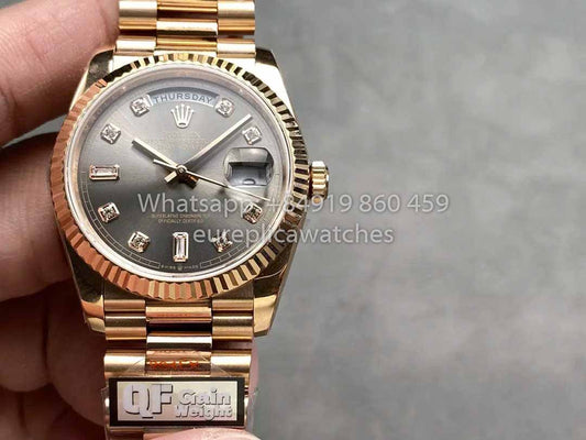 Rolex Day Date M128235 Madreperla púrpura QF Factory 1:1 Mejor clon Oro rosa 36