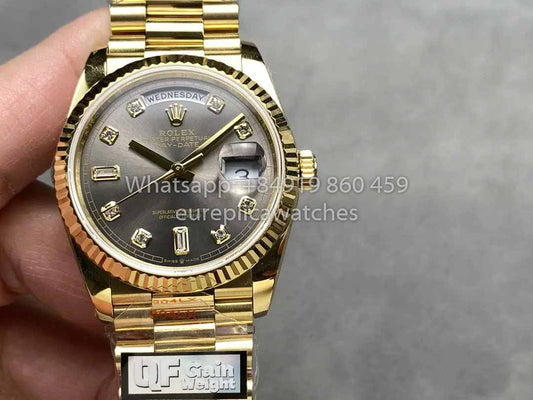 Rolex Day Date M128235 Madreperla púrpura QF Factory 1:1 Mejor clon Oro amarillo 36