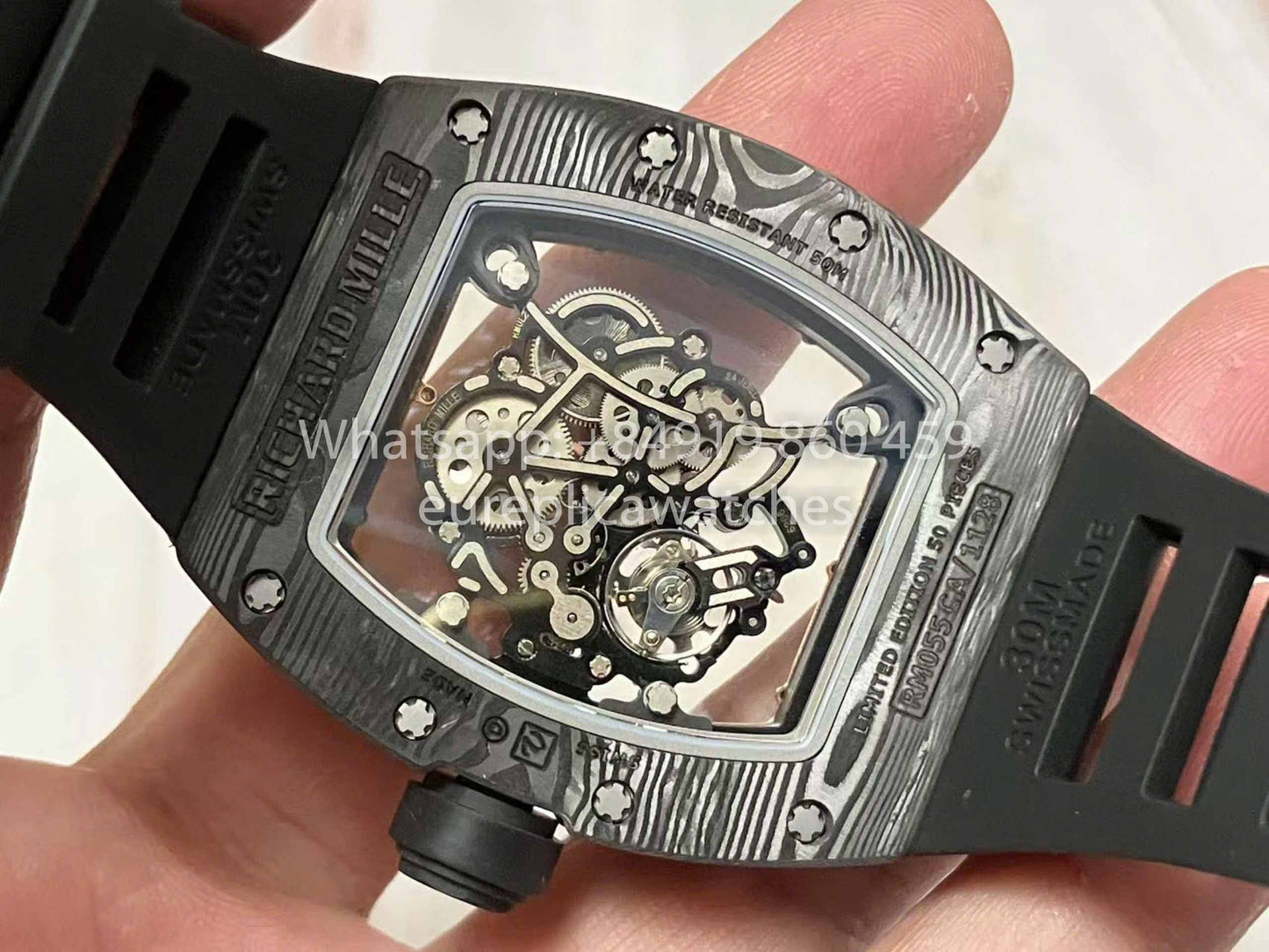 RICHARD MILLE RM055 Caja de fibra de carbono 1:1 Mejor edición RM Factory más reciente 2024 Esfera de oro rosa 