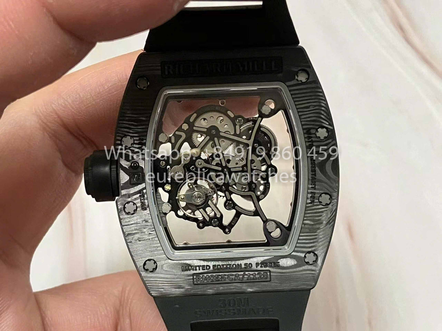 RICHARD MILLE RM055 Caja de fibra de carbono 1:1 Mejor edición RM Factory más reciente 2024 Esfera de oro rosa 