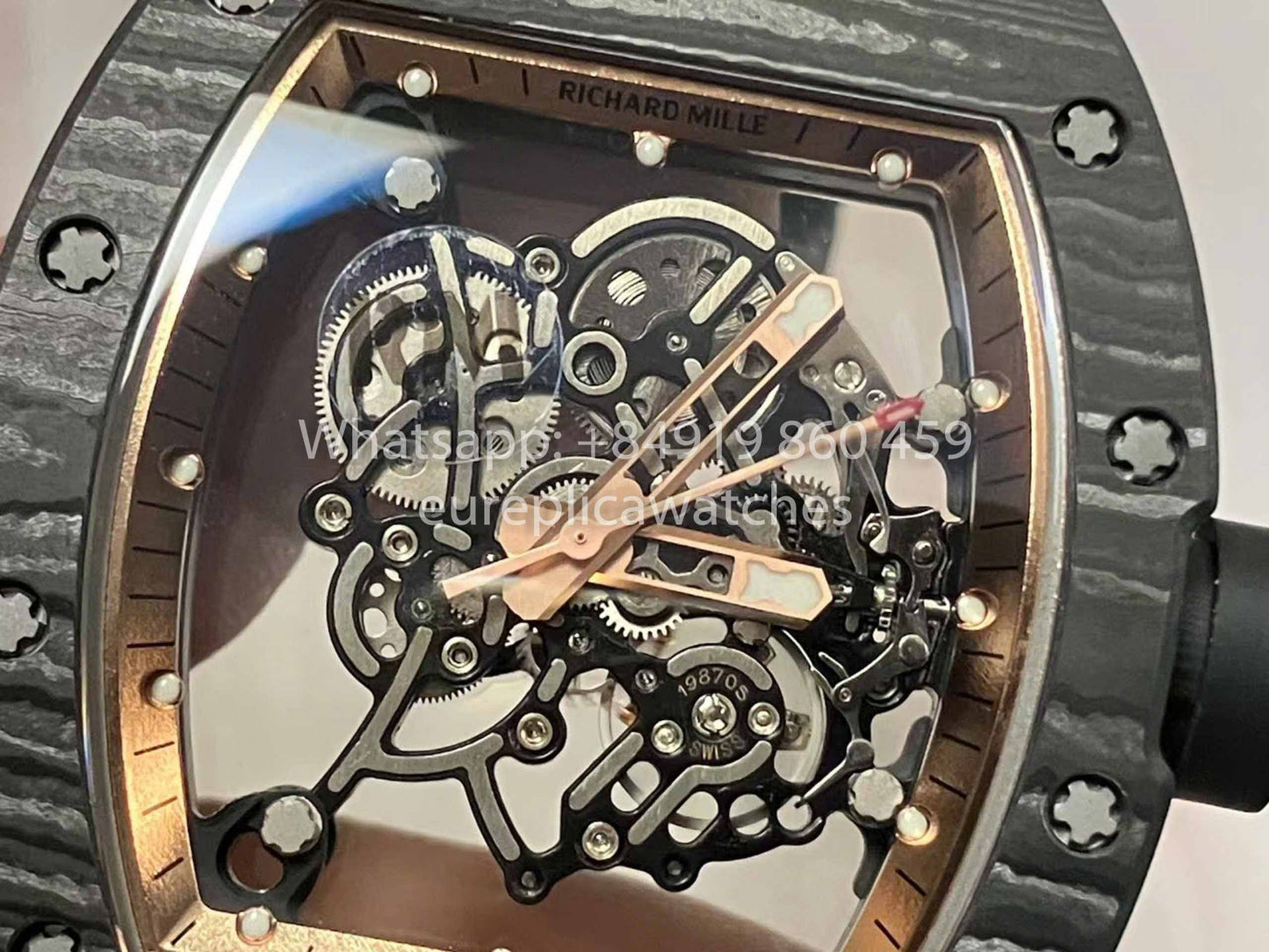 RICHARD MILLE RM055 Caja de fibra de carbono 1:1 Mejor edición RM Factory más reciente 2024 Esfera de oro rosa 