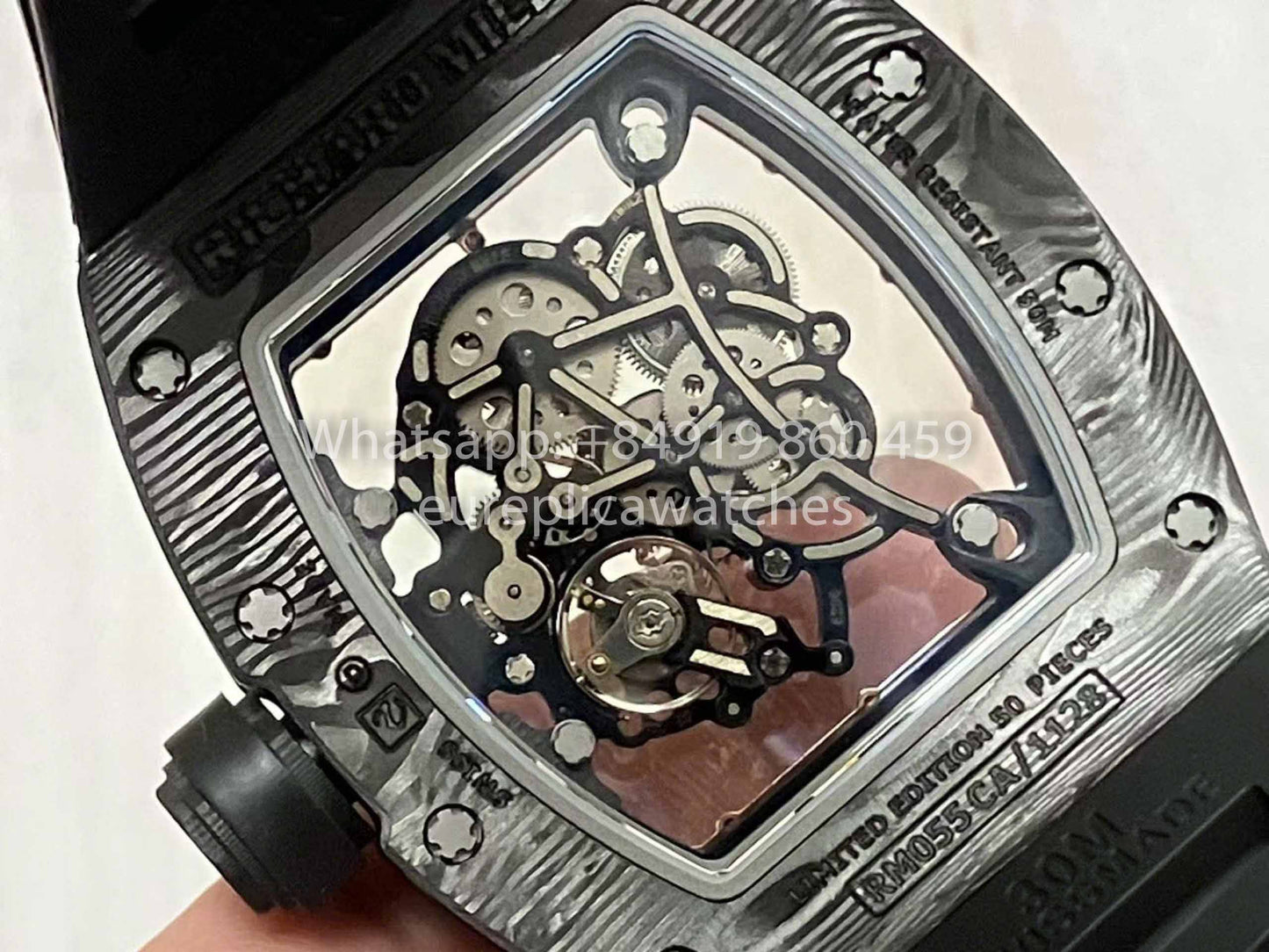 RICHARD MILLE RM055 Caja de fibra de carbono 1:1 Mejor edición RM Factory más reciente 2024 Esfera de oro rosa 