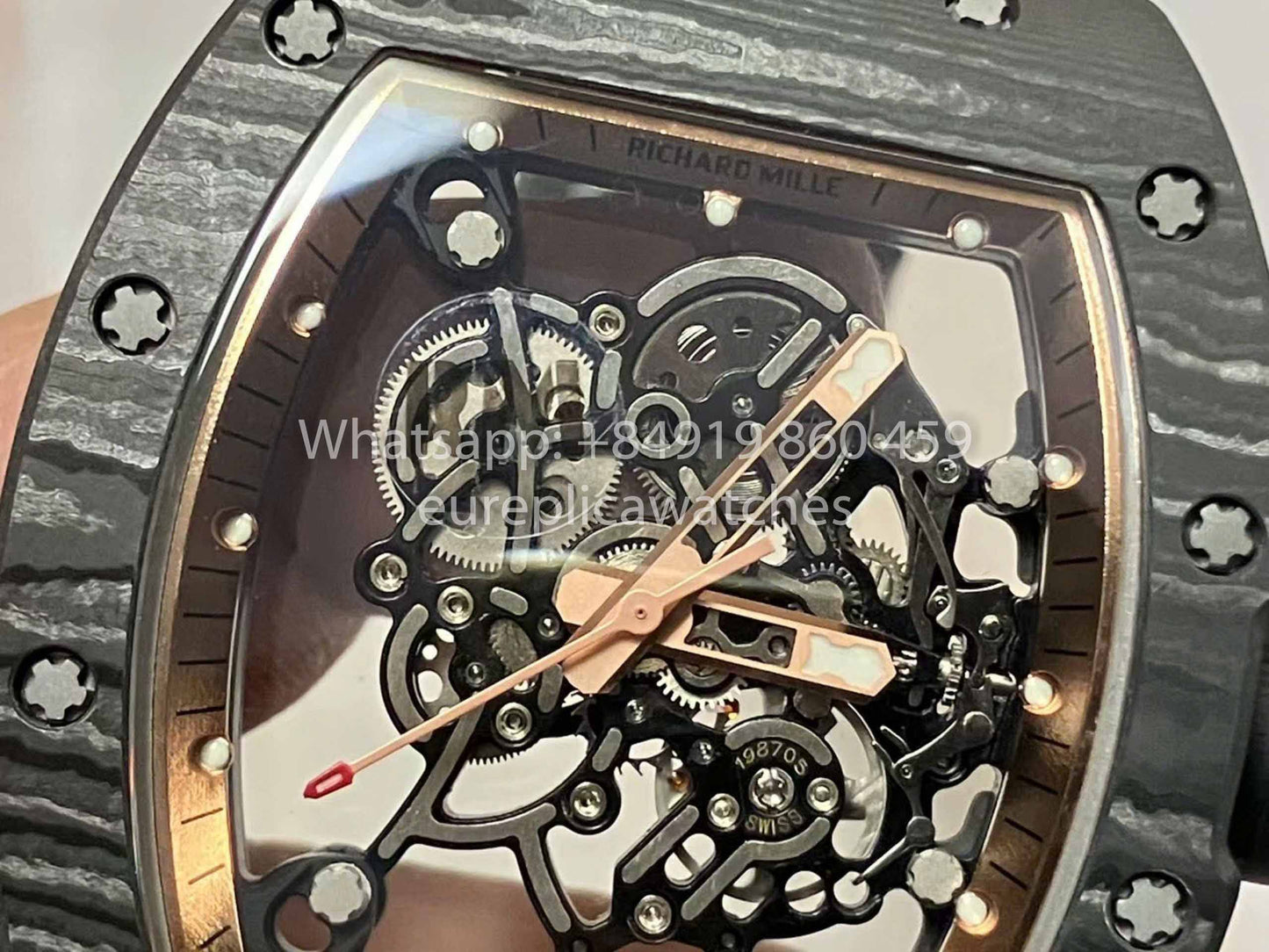 RICHARD MILLE RM055 Caja de fibra de carbono 1:1 Mejor edición RM Factory más reciente 2024 Esfera de oro rosa 